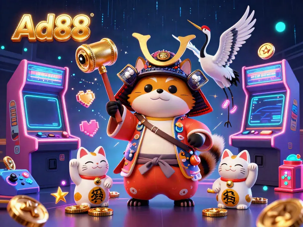 Experience exhilarating wins with Ad88's engaging 3D cartoon casino scene filled with luck and fun.