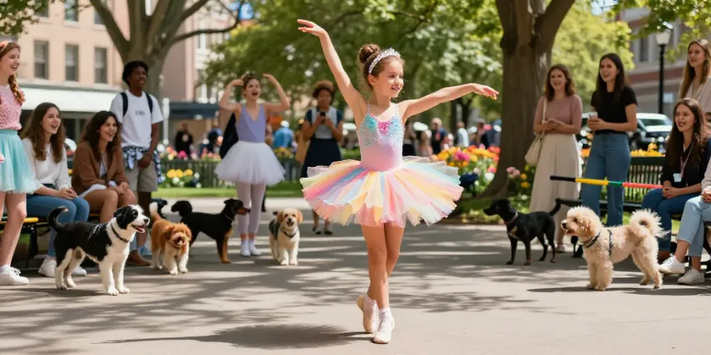 Ballet dancer in tutu practicing in park, tutu-store.com inspires joy and creativity.