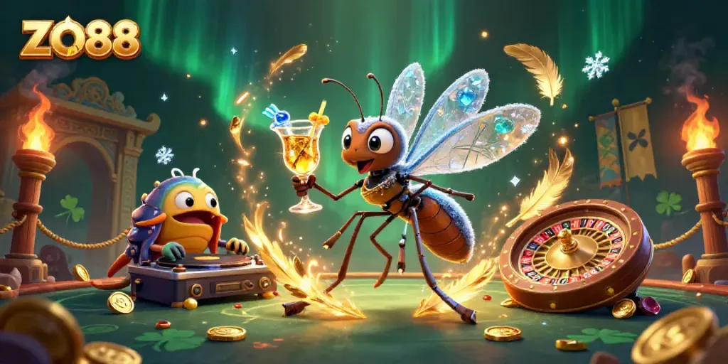 Engage in thrilling casino adventures with ZO88 mascot and colorful 3D elements