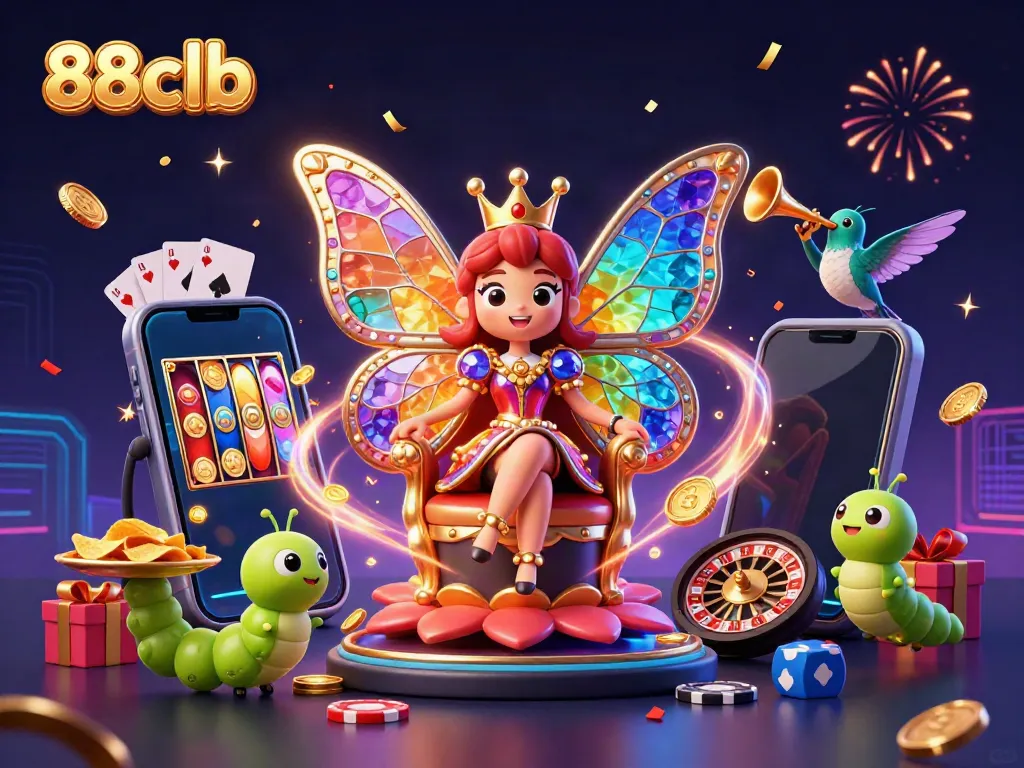 Experience colorful gameplay at 88clb with vibrant slot games and animated characters in a thrilling casino scene.