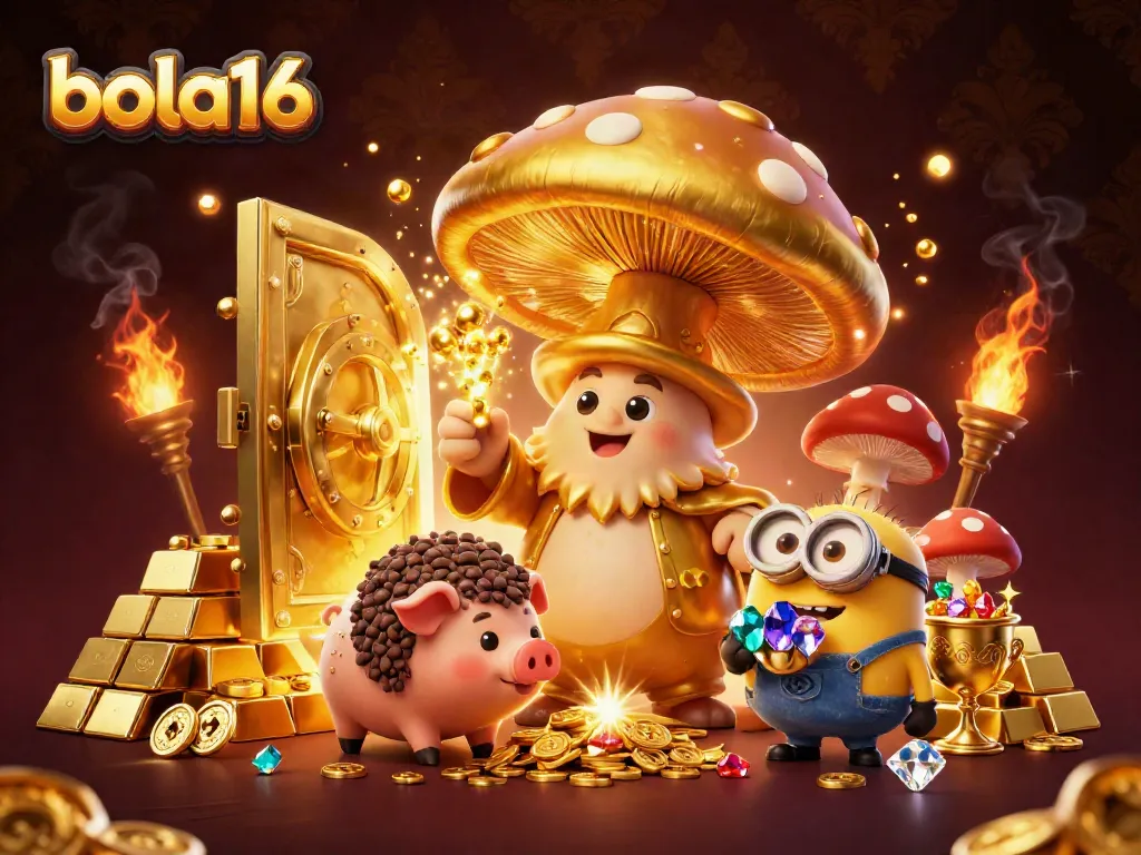 Experience the magical world of bola16 casino with a wizard, truffle pig, and treasures galore!
