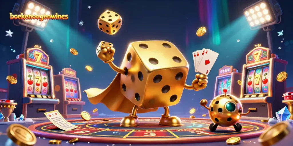 Experience the excitement of gaming with the boekenoogenwines casino scene featuring dynamic dice and slot machines.