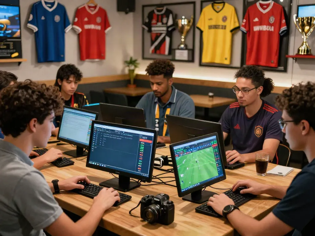 WWBOLA sports betting scene with bettors analyzing odds in a lively environment.