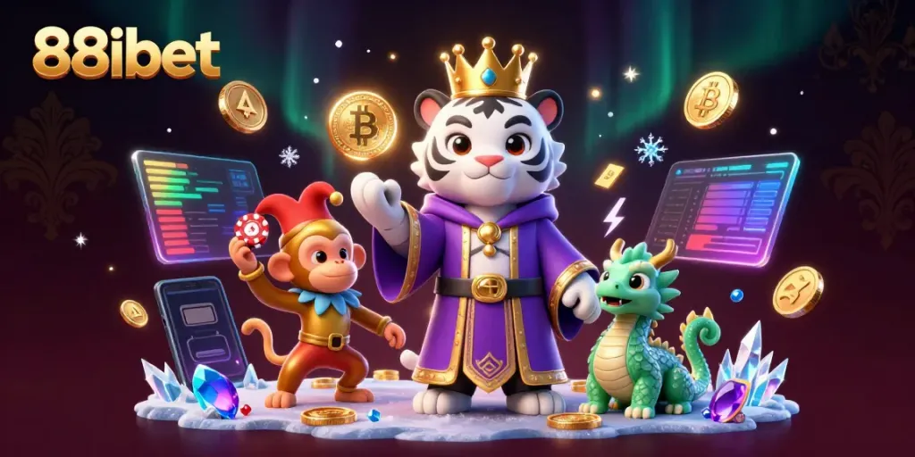 Experience the excitement of 88ibet with a vibrant 3D scene featuring a majestic tiger and a jester monkey.
