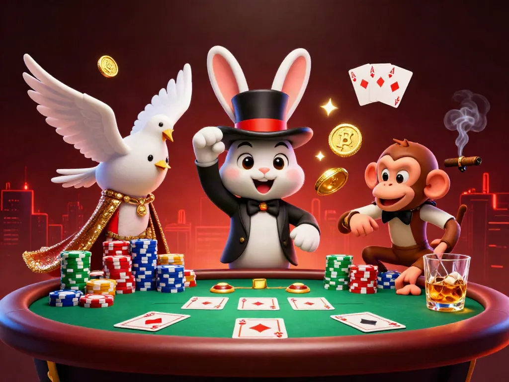 Experience thrilling moments at AE888 with cartoon magician rabbit, dove, and monkey in a vibrant casino scene.