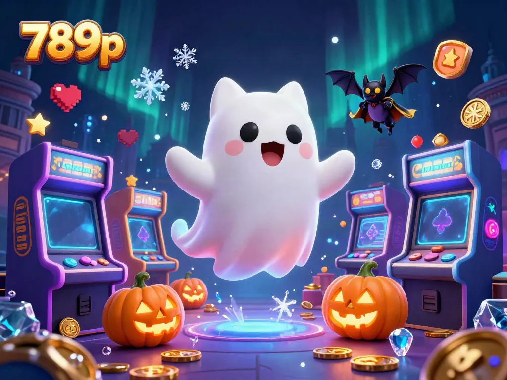 Experience exciting gaming thrills with 789p in a haunted casino scene featuring a ghost cat and vampire bat.
