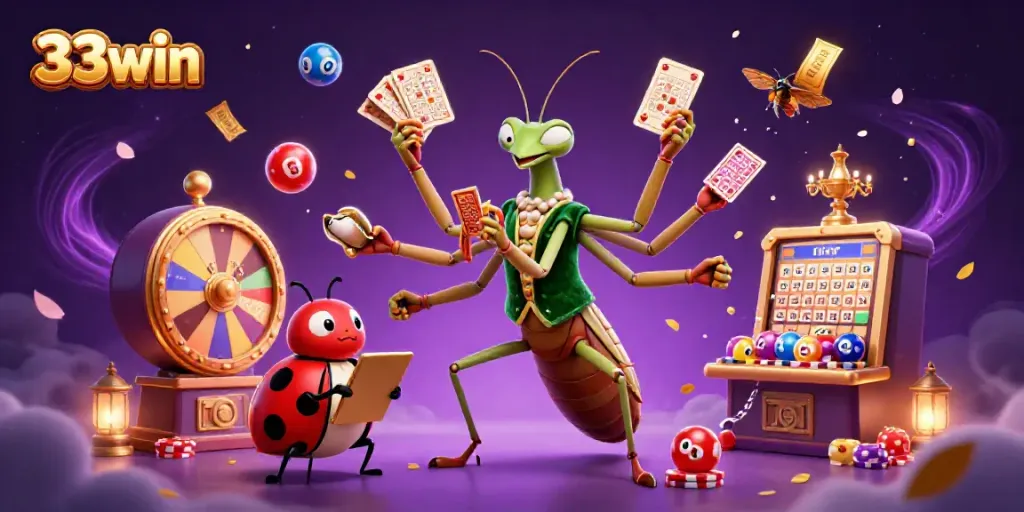 Experience thrilling games at 33win with a vibrant scene full of animated characters and casino excitement.