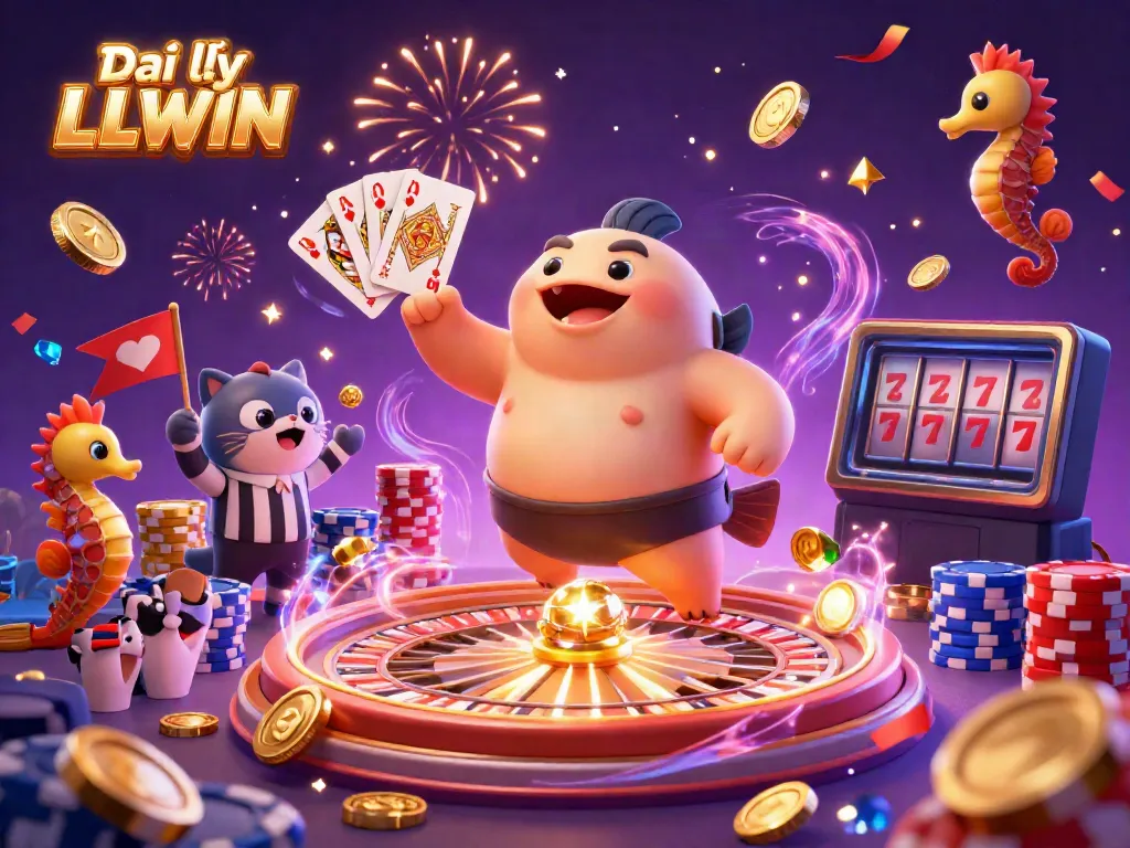 Experience the fun of Đại lý LLWIN in a vibrant, interactive casino scene celebrating wins.