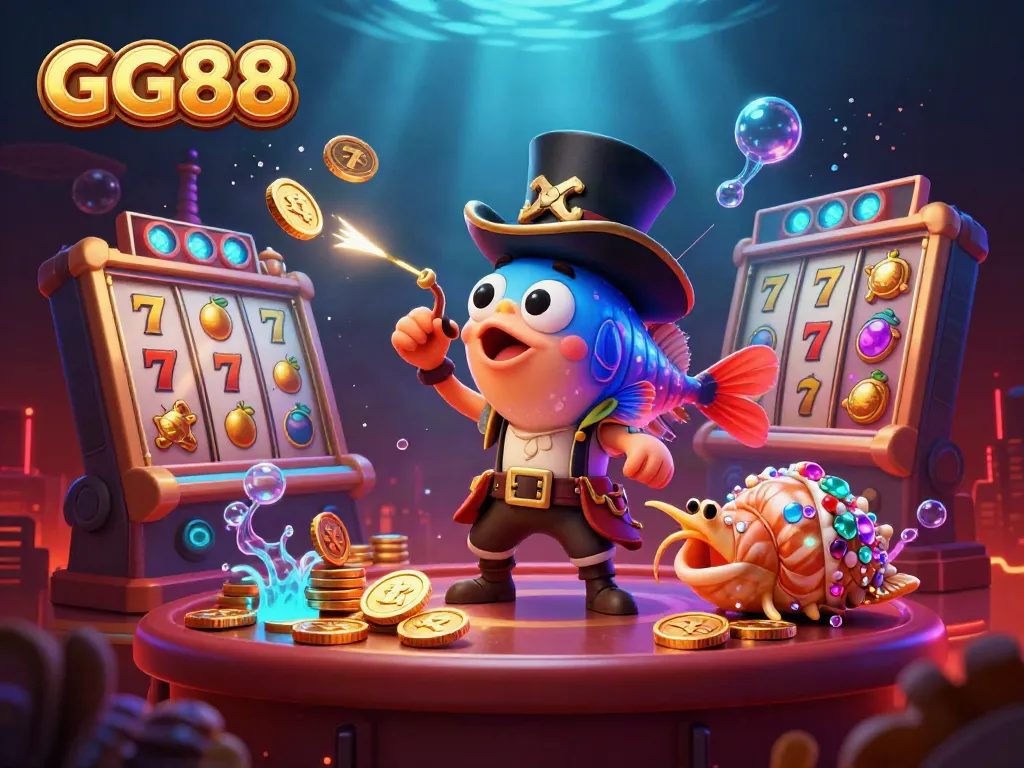 Experience thrilling gameplay at GG88 with a vibrant underwater casino scene featuring lucky charms and treasure.