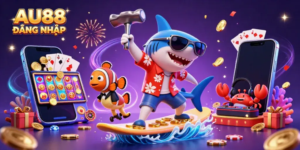 Engage with AU88 ĐĂNG NHẬP through a vibrant 3D casino scene filled with excitement and energy.
