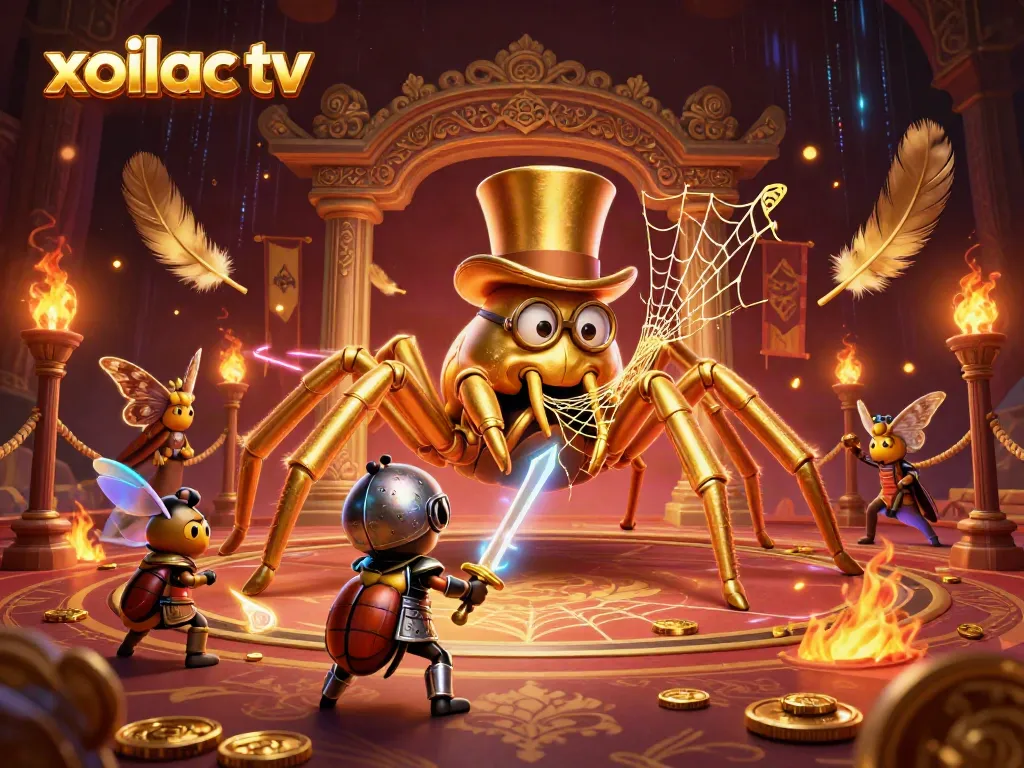 Xoilac TV highlights gaming excitement with unique characters in a vibrant casino scene.