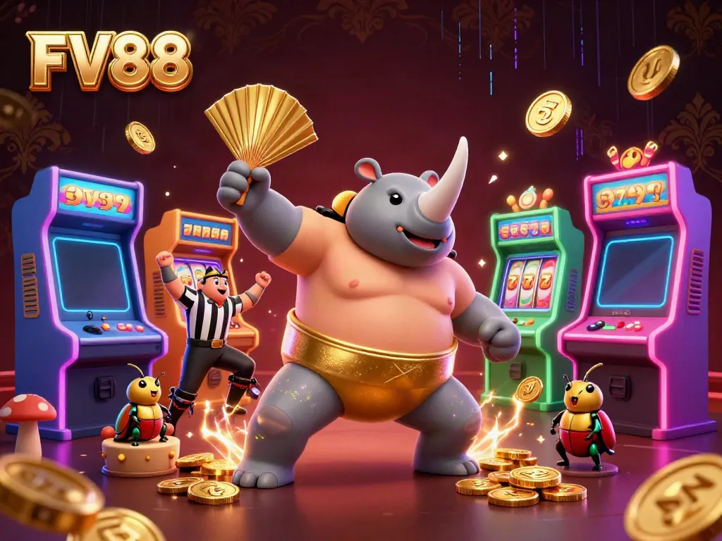 Experience exhilarating wins at FV88 with vibrant 3D characters and casino-themed illustrations capturing the gaming thrill.